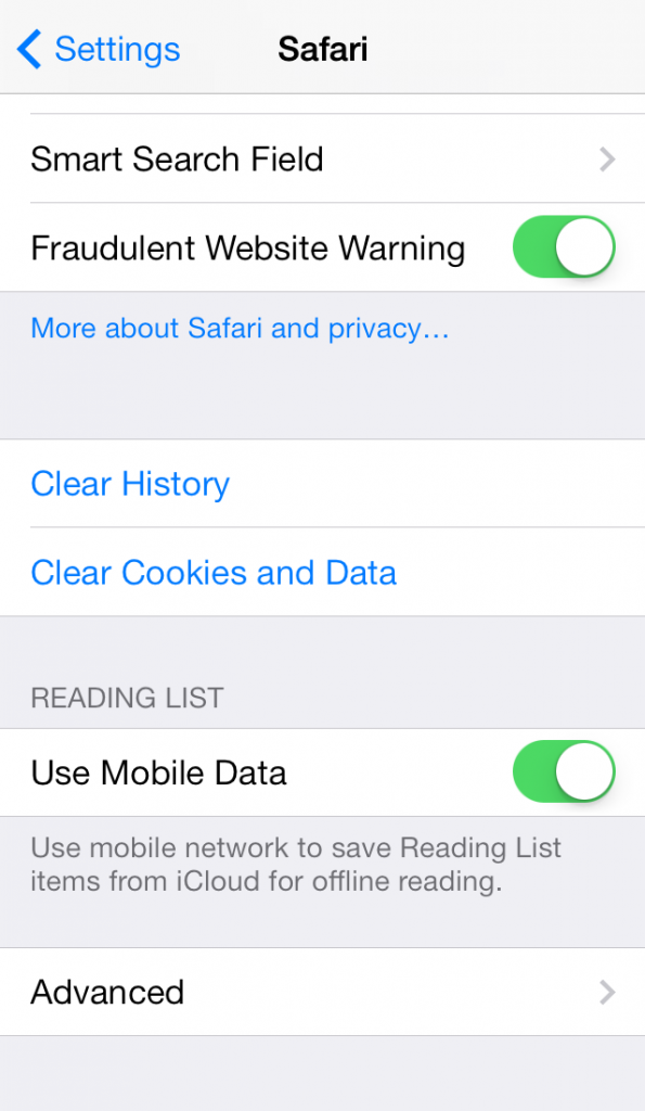iPhone Safari Clear History