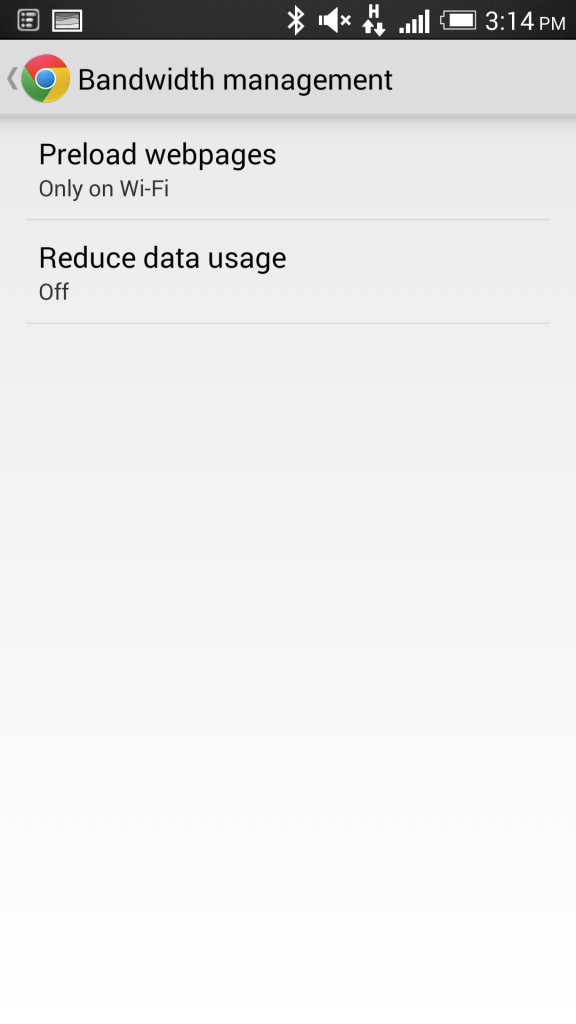 Chrome bandwidth management android