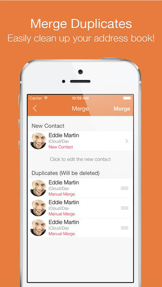 Cleaner Pro app screenshot merge link duplicate contacts iphone