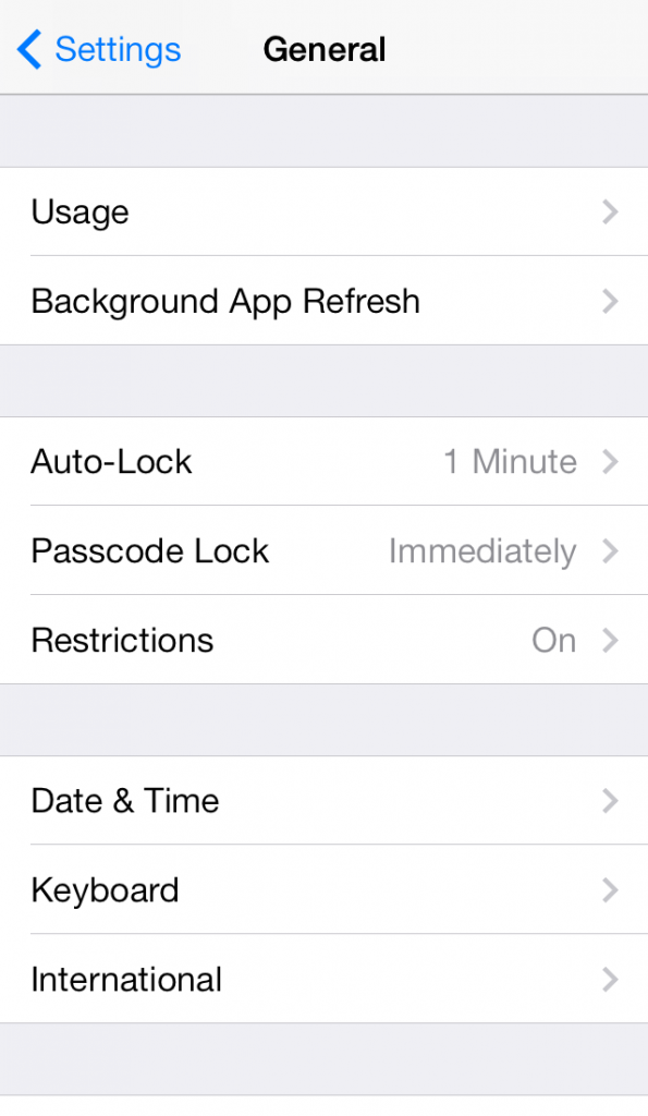 iPhone Settings General Screenshot